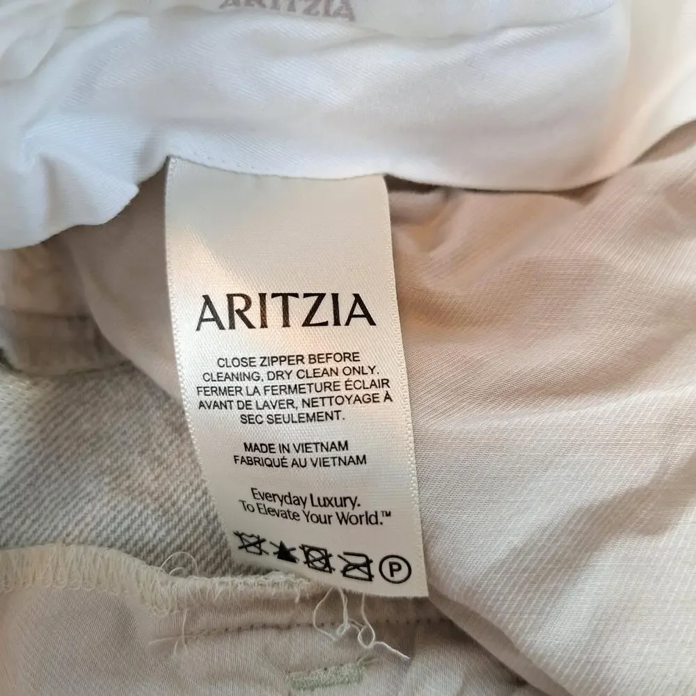 Aritzia Pants Womens 8 Beige Linen Wide Leg Pleated Dress Trousers Career Office